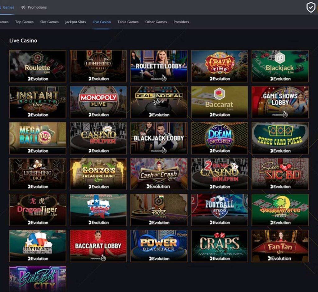 21 Casino desktop live casino screenshot showing real-dealer tables including roulette, blackjack and baccarat with game lobby layout - tested