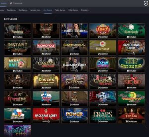 21 Casino desktop live casino screenshot showing real-dealer tables including roulette, blackjack and baccarat with game lobby layout - tested