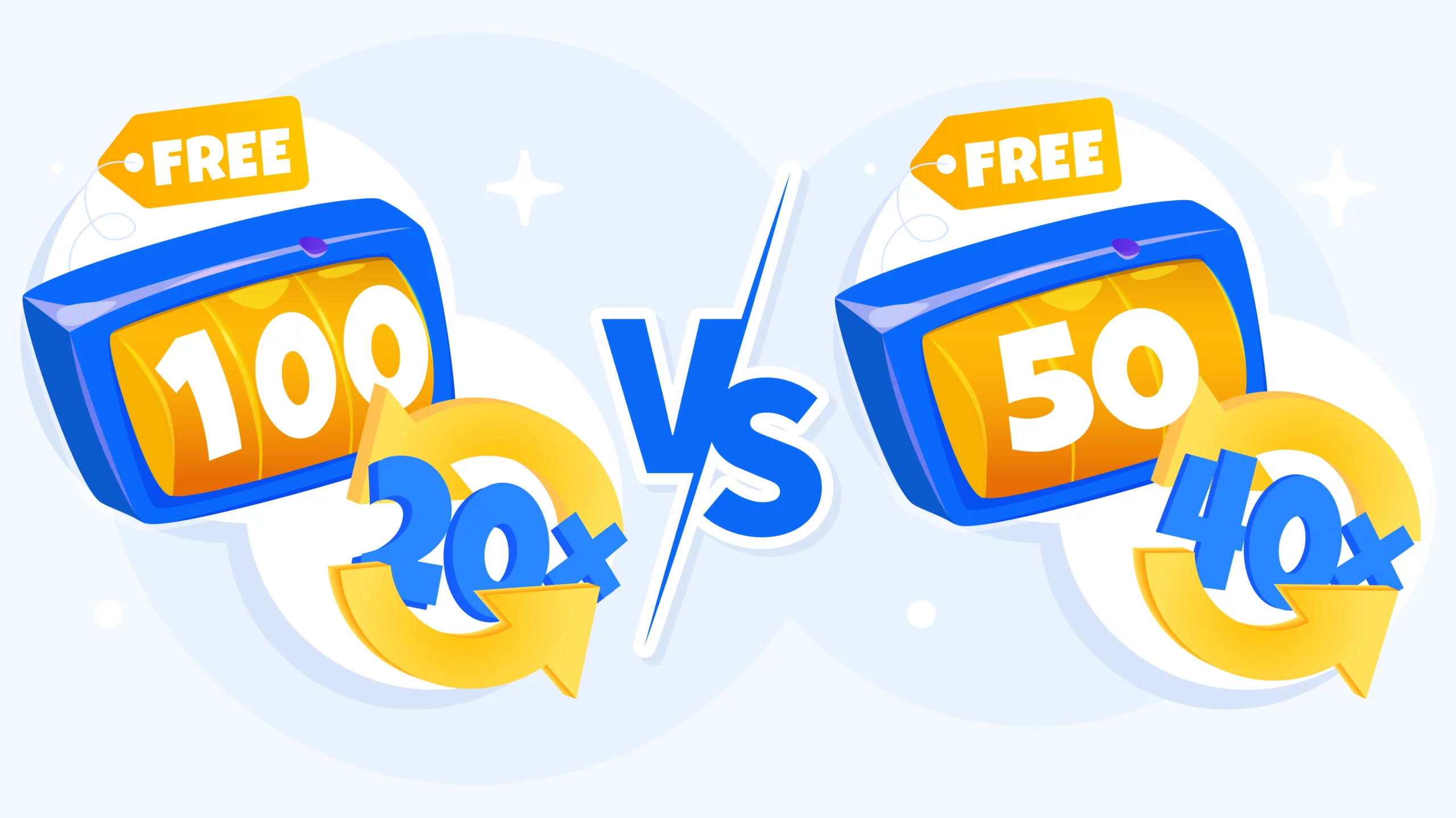 Side-by-side comparison infographic showing 50 free spins with 20x wagering delivers better value than 100 spins with 40x wagering for Irish players - 65% completion rate versus 40% with lower time investment and higher expected cashout