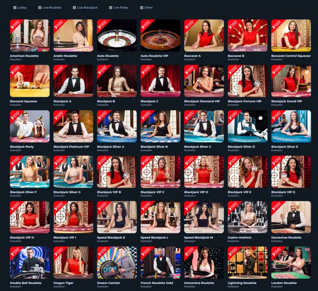 CasinOK desktop live casino screenshot showing real-dealer tables including roulette, blackjack and baccarat with lobby navigation - tested