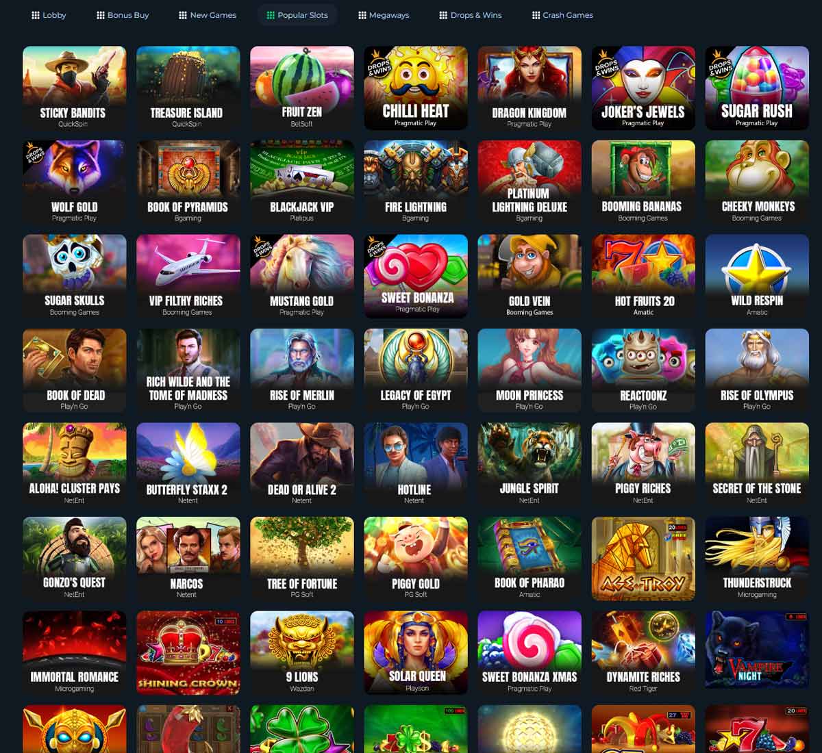 CasinOK desktop slots screenshot showing slot game categories, featured titles and filtering options   tested