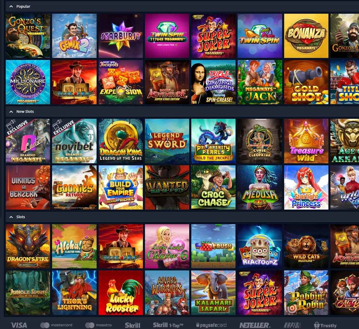 Novibet Casino desktop homepage screenshot showing main navigation menu, featured promotions and highlighted casino games   tested
