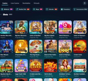 Novibet Casino desktop slots screenshot showing slot game categories, featured titles and filtering options - tested