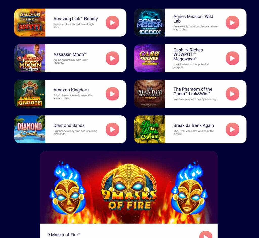 Spingalaxy Casino desktop homepage screenshot showing main navigation menu, featured promotions and highlighted casino games - tested