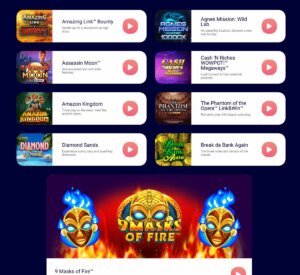Spingalaxy Casino desktop homepage screenshot showing main navigation menu, featured promotions and highlighted casino games - tested