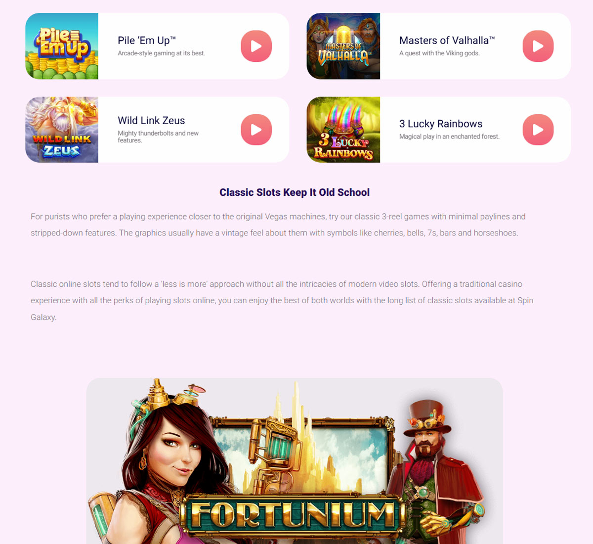 Spingalaxy Casino desktop slots screenshot showing slot game categories, featured titles and filtering options   tested