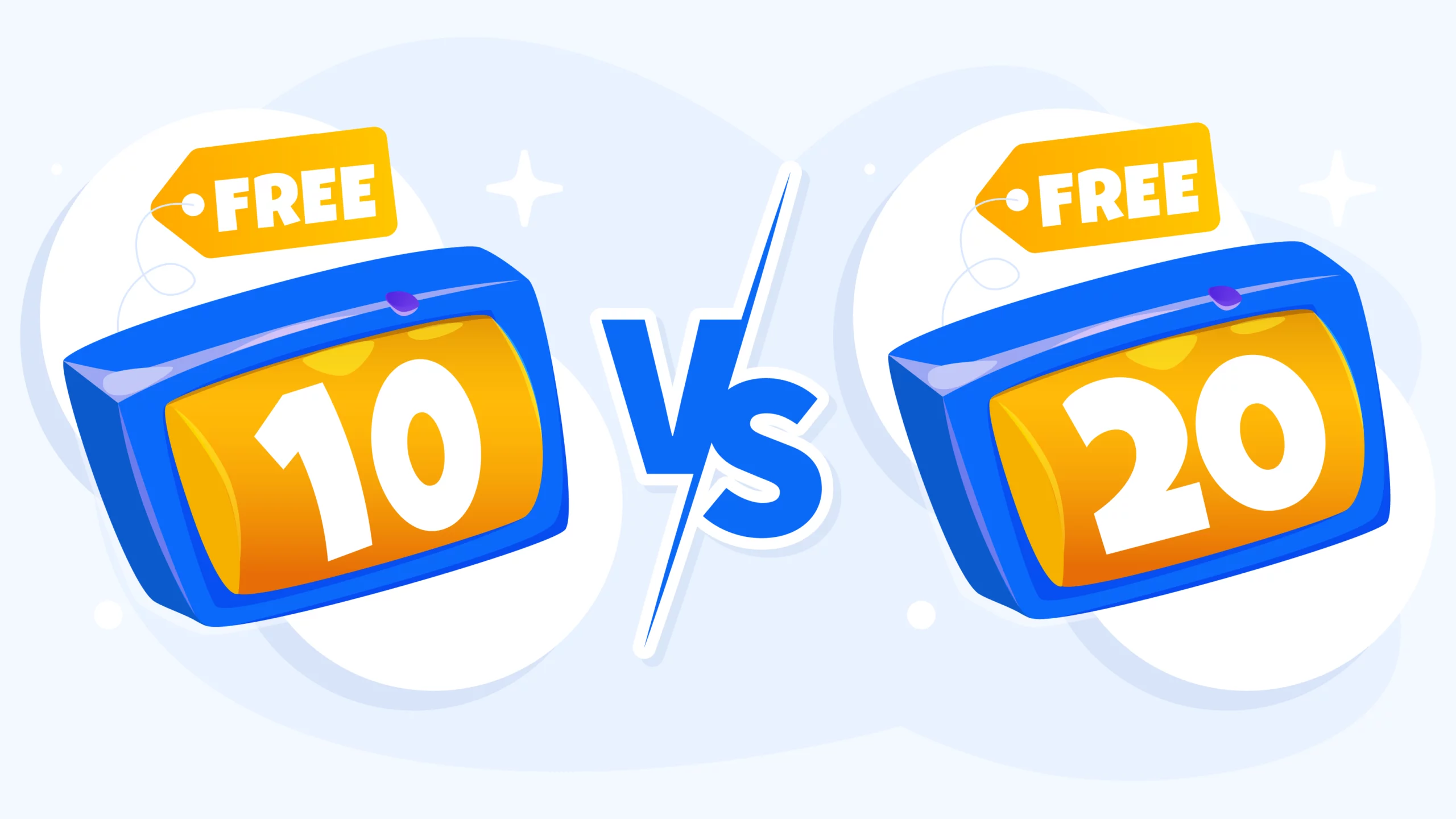 Comparison infographic showing 10 free spins worth €1 with 20% win chance versus 20 free spins worth €2 with 35% win chance for Irish players