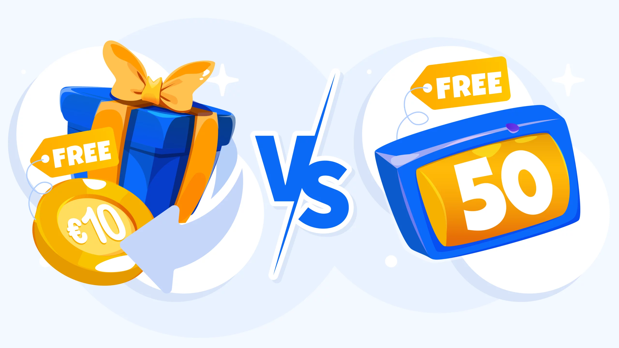 Side-by-side comparison infographic showing €10 no deposit casino cash with 45x wagering and 28-32% completion rate versus 50 free spins with 45x wagering and 25-30% completion rate, highlighting game flexibility differences for Irish players