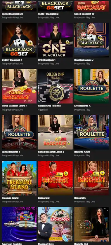 GGBet Casino mobile live dealer games collection screenshot displaying available live tables and categories with mobile friendly interface/navigation   tested