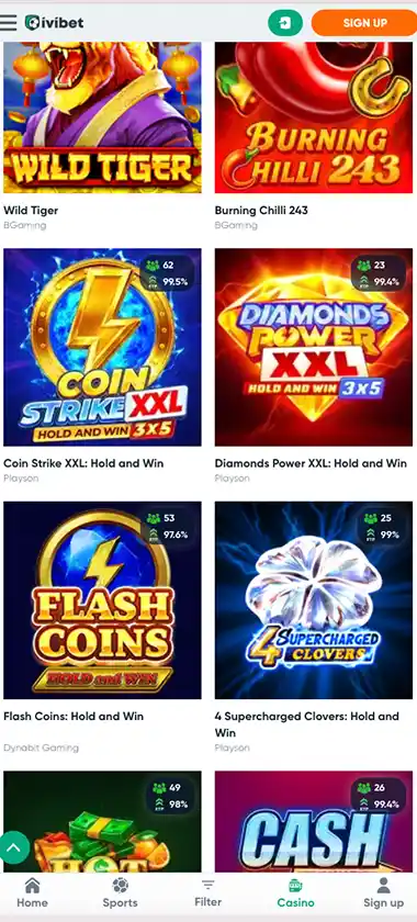 Ivibet Casino mobile homepage screenshot showing featured games, navigation menu and promotional banner on the mobile interface   tested