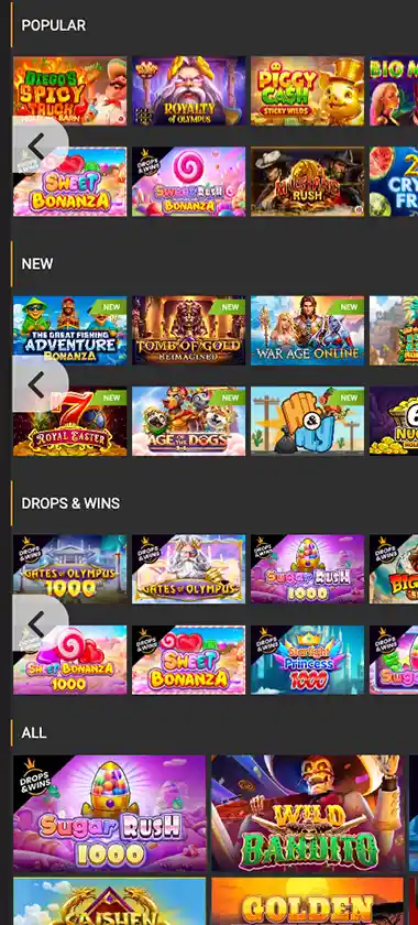 Msc Casino mobile slots screenshot showing slot game thumbnails, categories and featured titles in the mobile game lobby - tested
