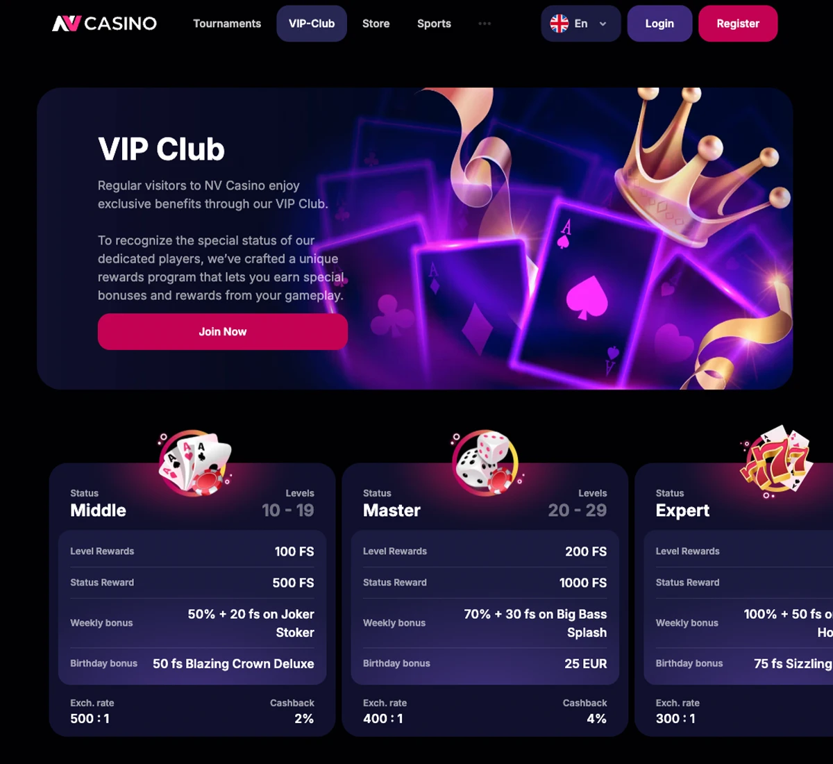 NV Casino desktop VIP club screenshot showing VIP rewards, tier benefits, exclusive offers and membership details in the casino lobby   tested