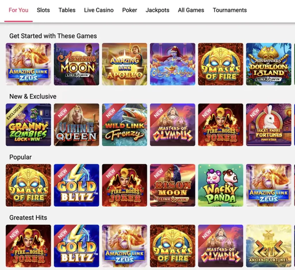 Spin Casino desktop personalized recommendations screenshot showing customized game suggestions and featured content - tested