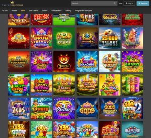 Casino Kingdom desktop slots variety screenshot showing multiple slot categories, featured games and provider filters - tested