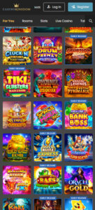 Casino Kingdom mobile home page screenshot displaying main navigation, featured games and mobile-friendly interface - tested