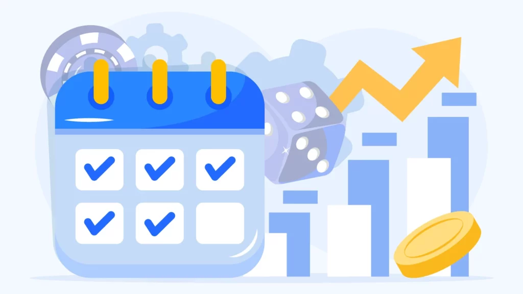 Weekly maintenance calendar showing CasinoAlpha's 7-day process for verifying licenses, adding new casinos, removing closed sites, and updating Irish casino directory