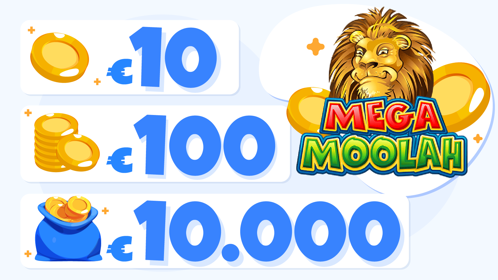 Mega Moolah progressive jackpot infographic showing four tiers from €10 Mini to €10 million plus Mega jackpot averaging €10-€20 million payouts 6-8 times per year across 120 Microgaming casinos, with €19.4 million record win from a €0.25 mobile bet, compared to Mega Fortune at €3-€5 million and Age of Gods at €1-€3 million