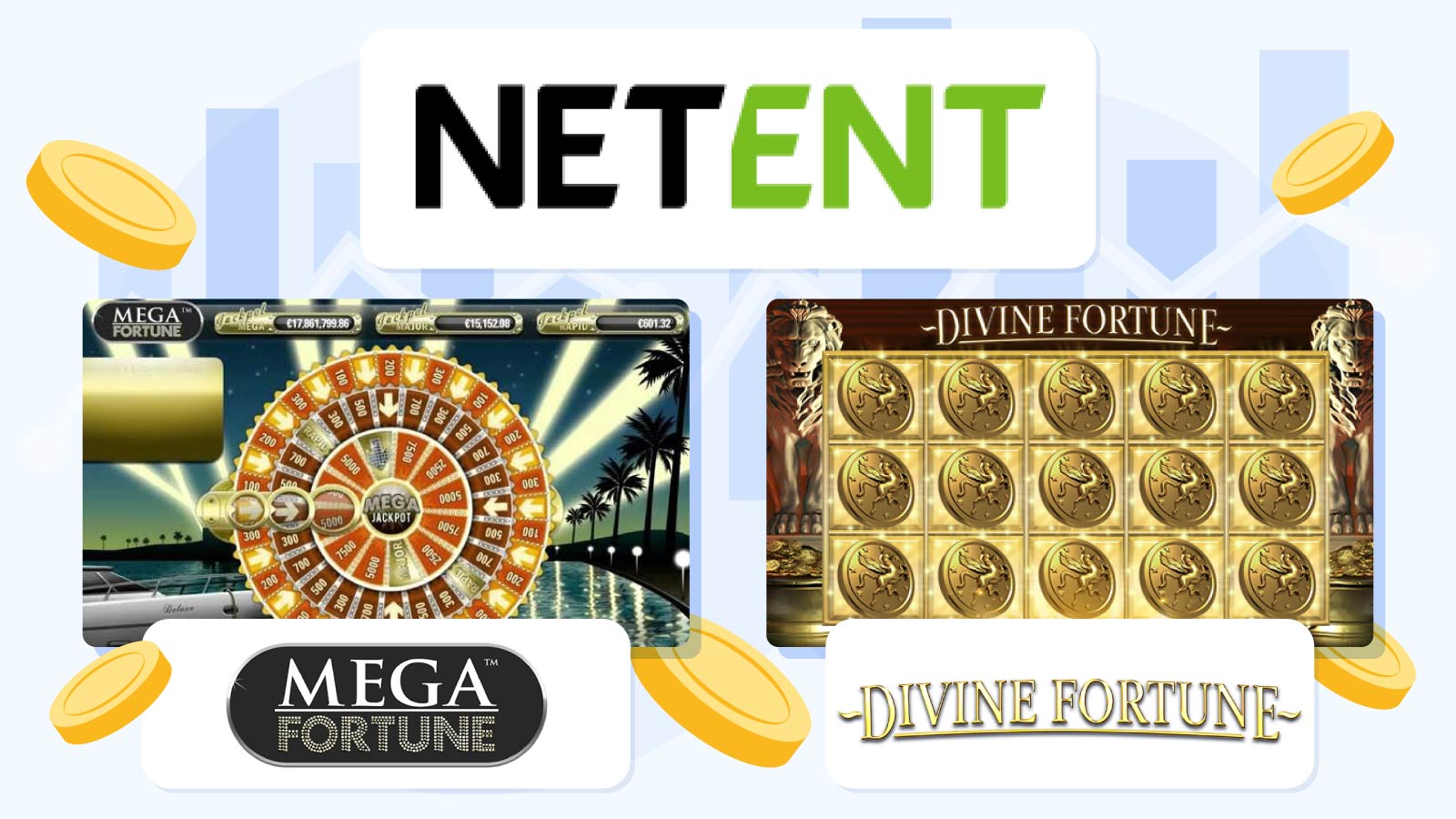 NetEnt progressive jackpot slots Mega Fortune and Divine Fortune showing current jackpot amounts and payout statistics for Irish players