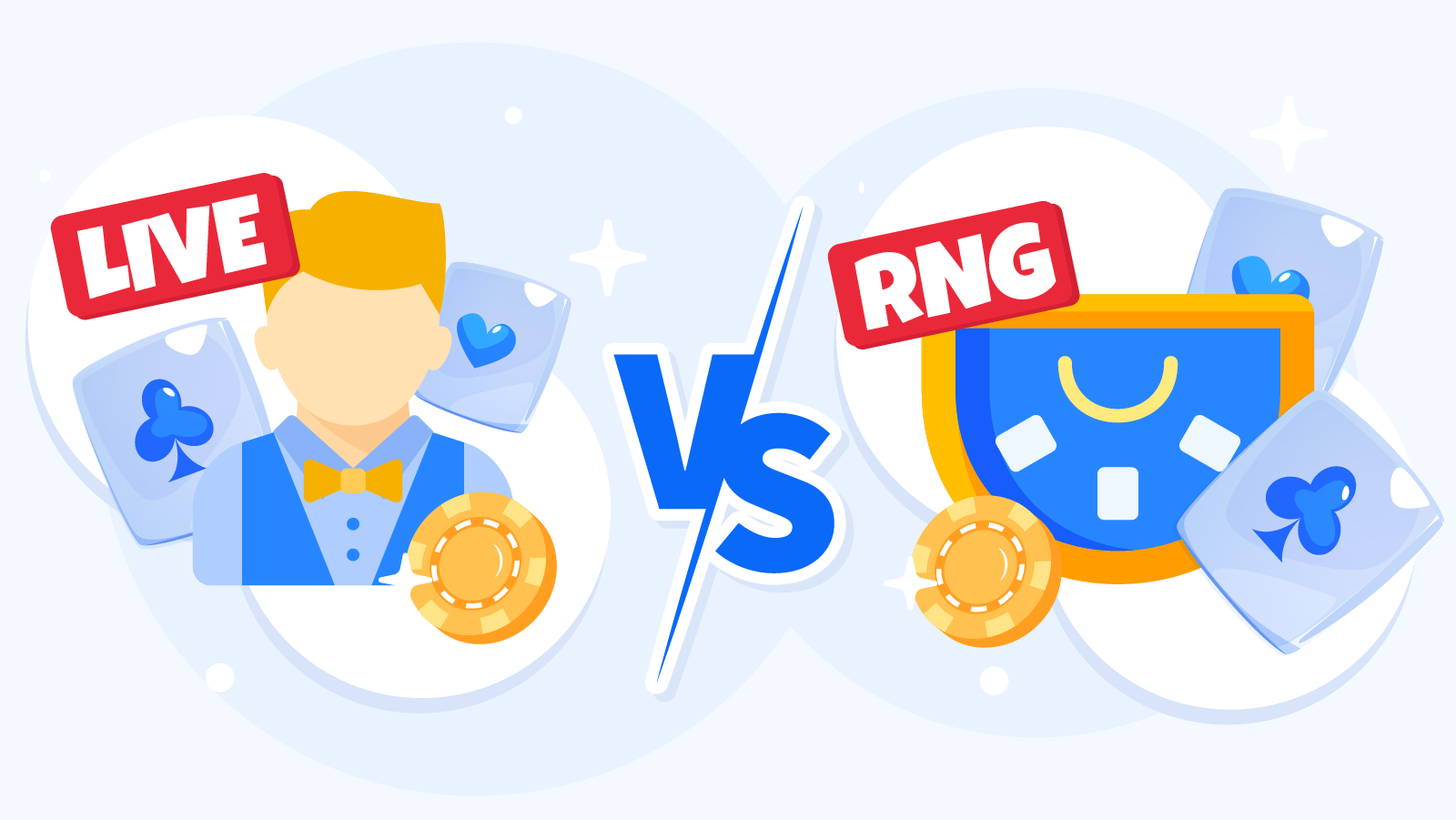 Comparison of live dealer table games casino versus RNG table games showing speed, minimum bets, RTP, and player experience differences