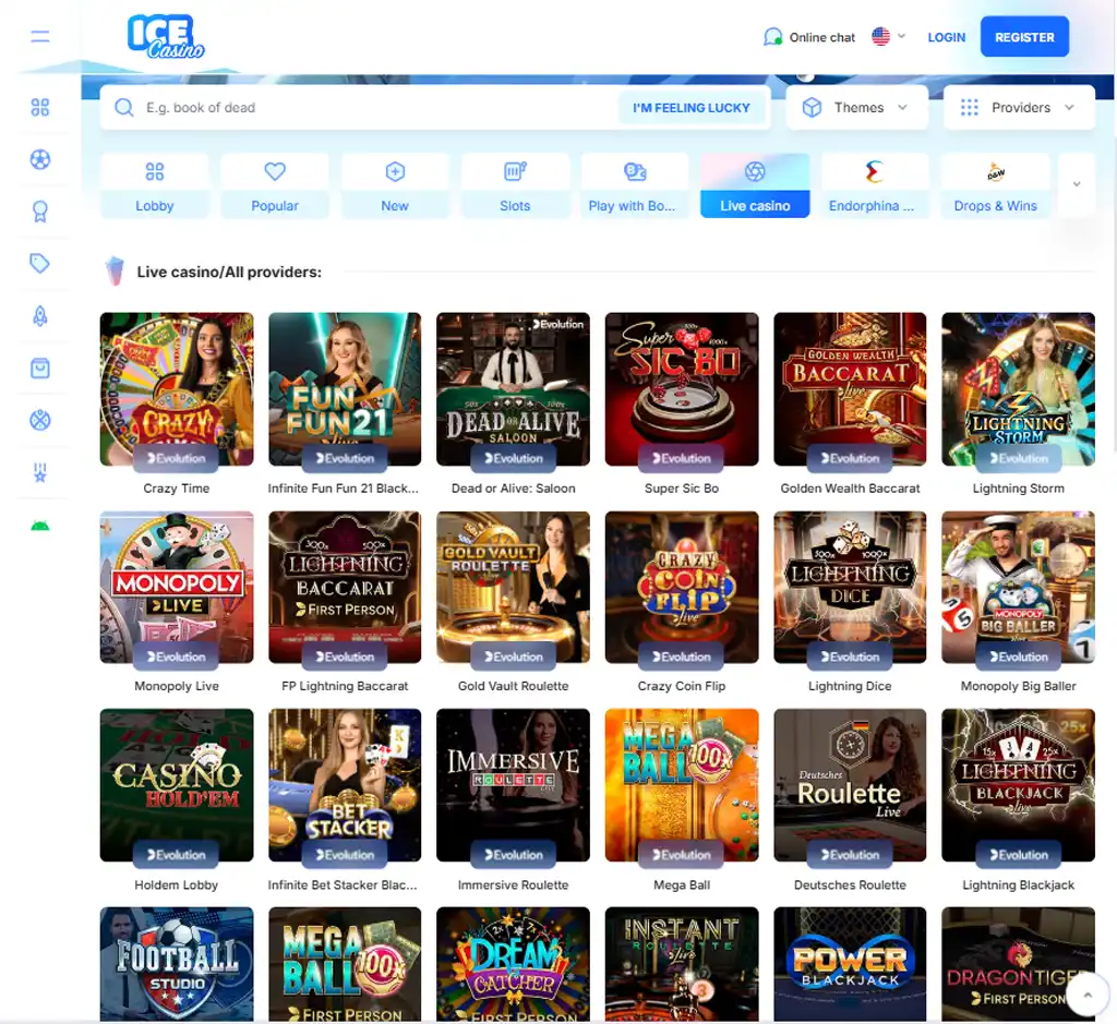 Ice Casino desktop live casino lobby screenshot featuring live dealer games and real time streaming interface   review testing