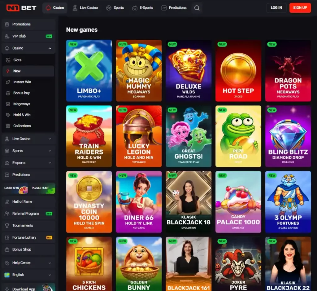 N1 Bet Casino desktop homepage screenshot displaying main lobby with featured games, promotions and navigation menu - tested