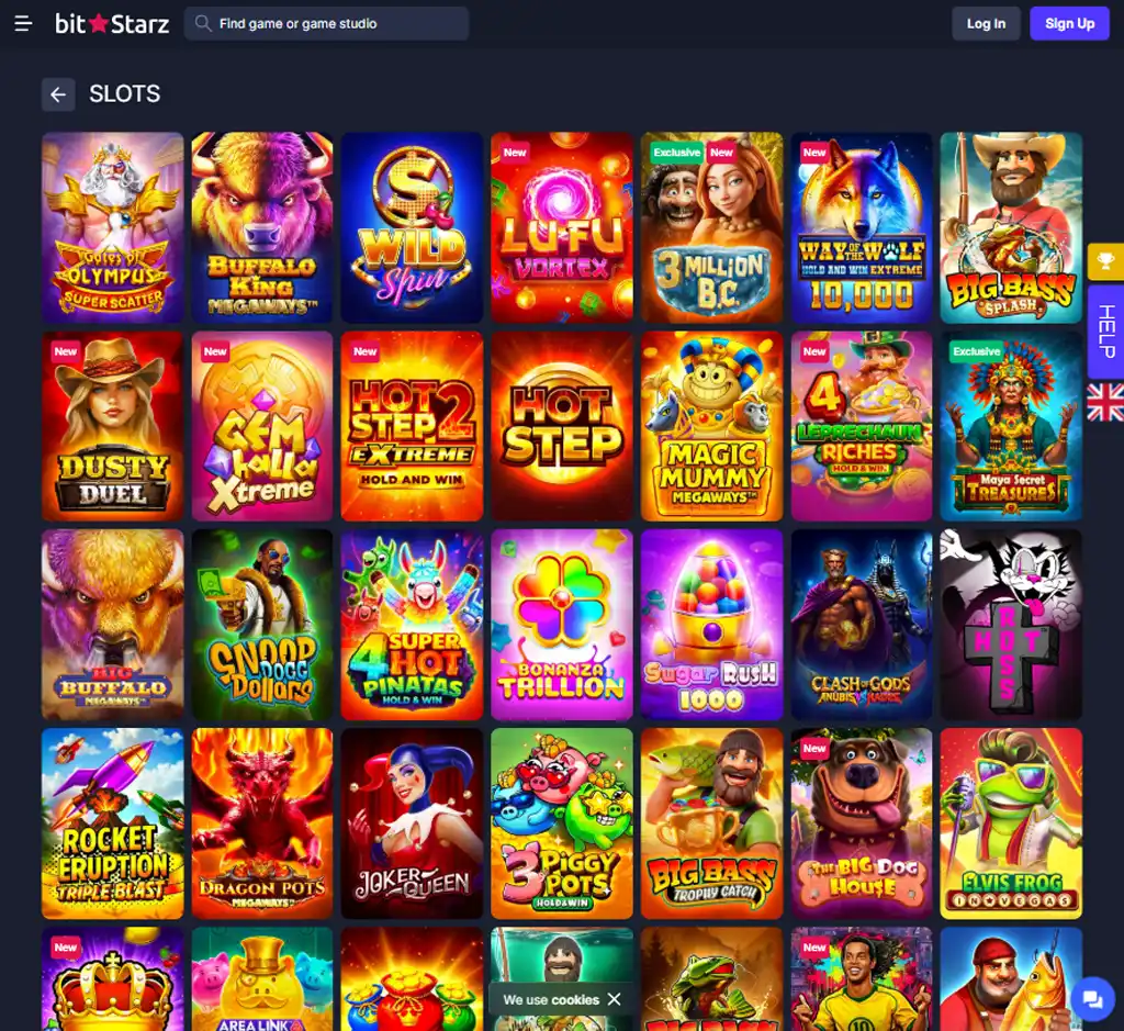 BitStarz Casino desktop slots lobby screenshot presenting variety of slot games with categories and providers - Tested