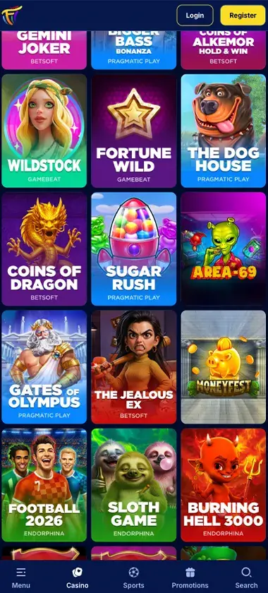 iesta Slots Casino mobile slots interface screenshot showing slot game selection with popular titles and filtering options - Tested