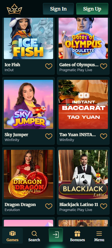 FairCrown Casino mobile live casino interface showing live dealer tables including blackjack and roulette   captured during platform testing