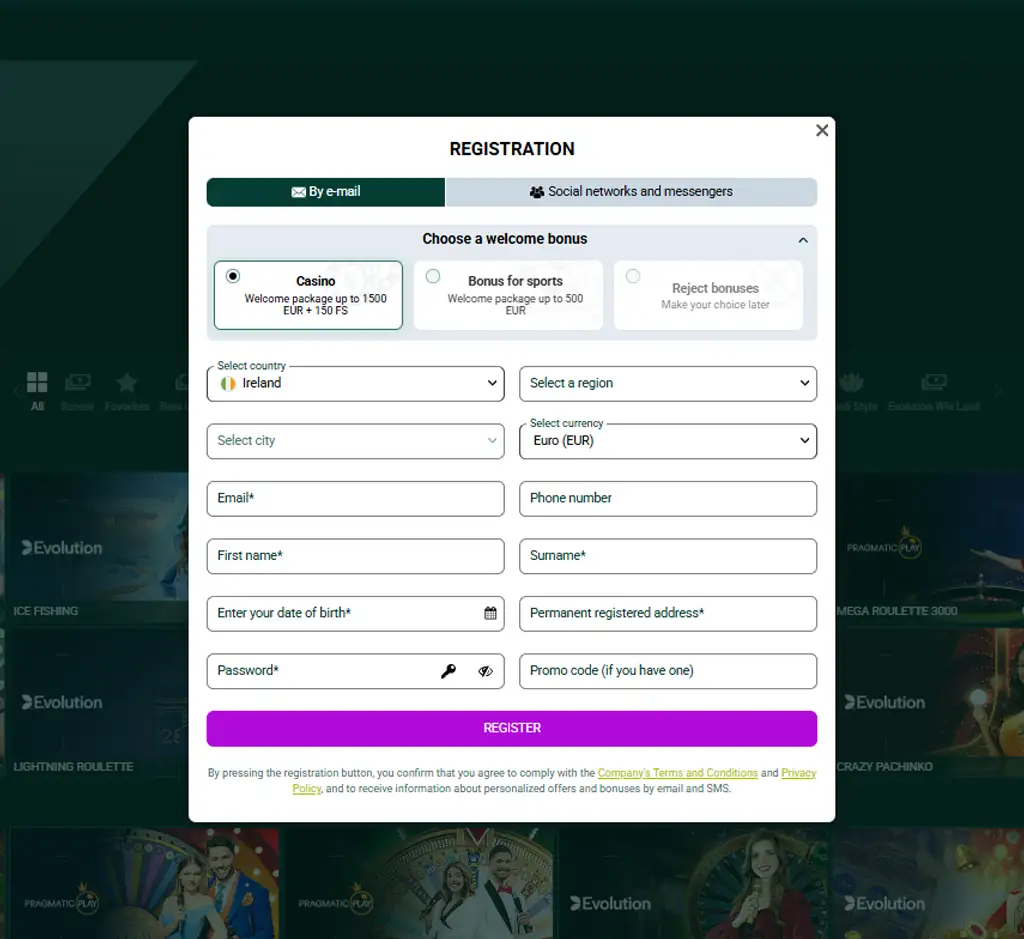 SpinBetter Casino signup bonus page displaying new player welcome bonus offer and promotional terms   captured during platform testing